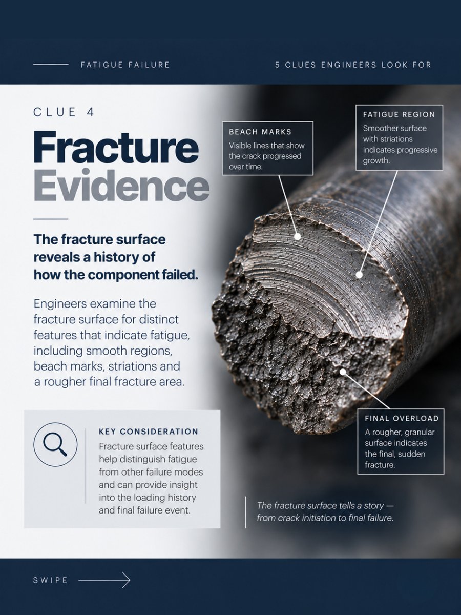 Fracture surface showing fatigue region and final overload